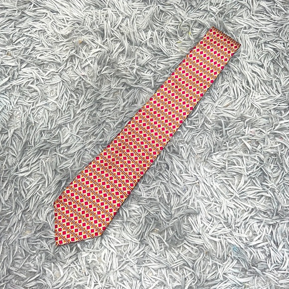 Hermes Other - • Hermes • Mens Authentic Silk Printed Tie Pink Orange Yellow Gray